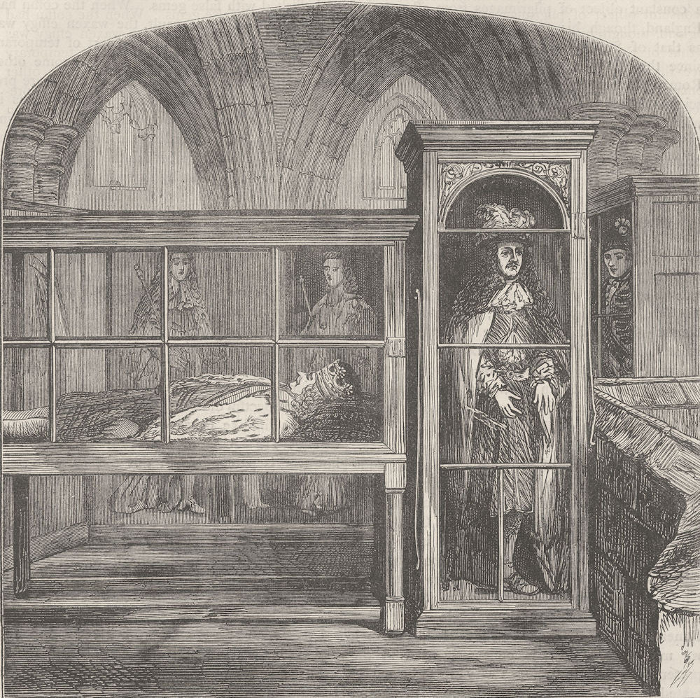 WESTMINSTER ABBEY. The wax figures in Westminster Abbey. London c1880 print